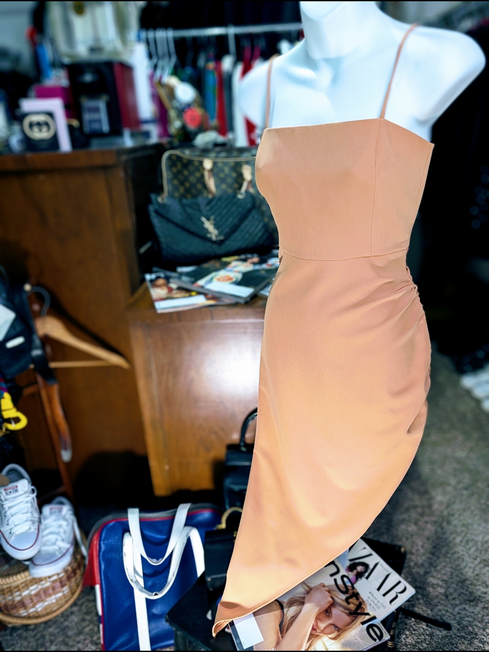 Gianni Bini Peach Asymmetric Slip Midi Dress